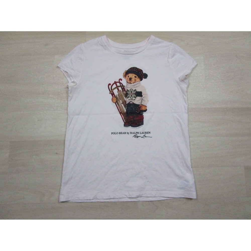 Polo Ralph Lauren Kids Sledding Polo Bear T Shirt Girls (L) Babydoll Tee